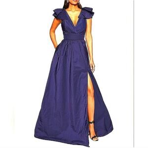Marchesa Notte Navy Ruffle Sleeve Gown Size 4